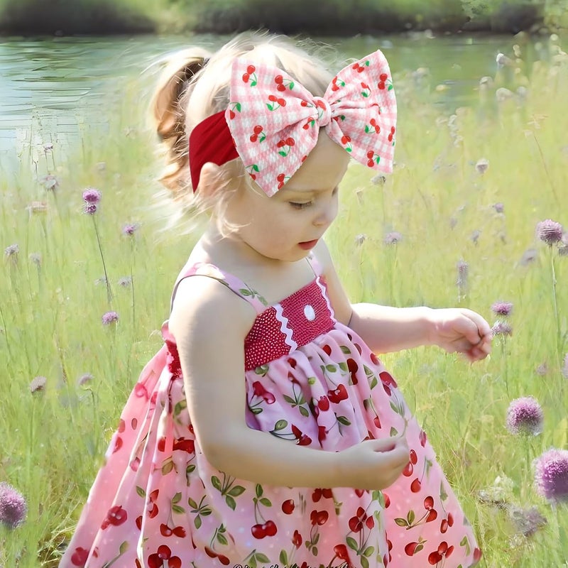 ONENINEDREAM 2 Pcs Baby Girl Headbands 6’’ Red Bows Cherry Hair Accessories Summer Outfits for Newborn Infant Toddler Girls Clothes - Image 3